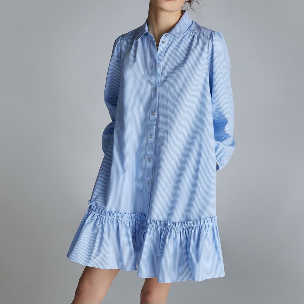 Anthropologie-  Blue Cotton Tunic Dress Shirt Dress (Size M)